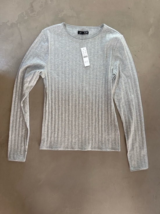 J. Crew Tops - NWT J. Crew Light Gray Ribbed Long-Sleeve Crewneck Top